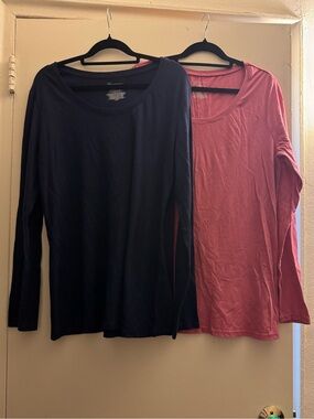 No Boundaries 2-Pack Long Sleeve Scoop Neck Tops | XXL (2XG) | Pink & Navy
